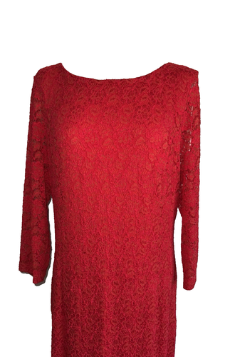 FENN WRIGHT MANSON RED FLORAL STRETCH LACE WIDE SCOOP NECK LONG SLEEVE SIZE 18 - Picture 5 of 10