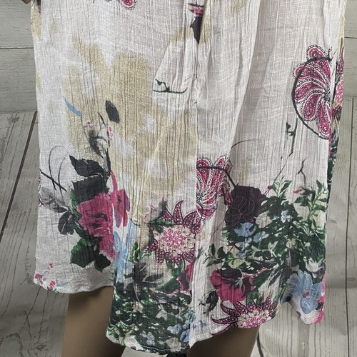 Bohemian Style Midi Sundress Medium Semi-Sheer White Pink Blue Tan Floral Dress - Picture 11 of 12