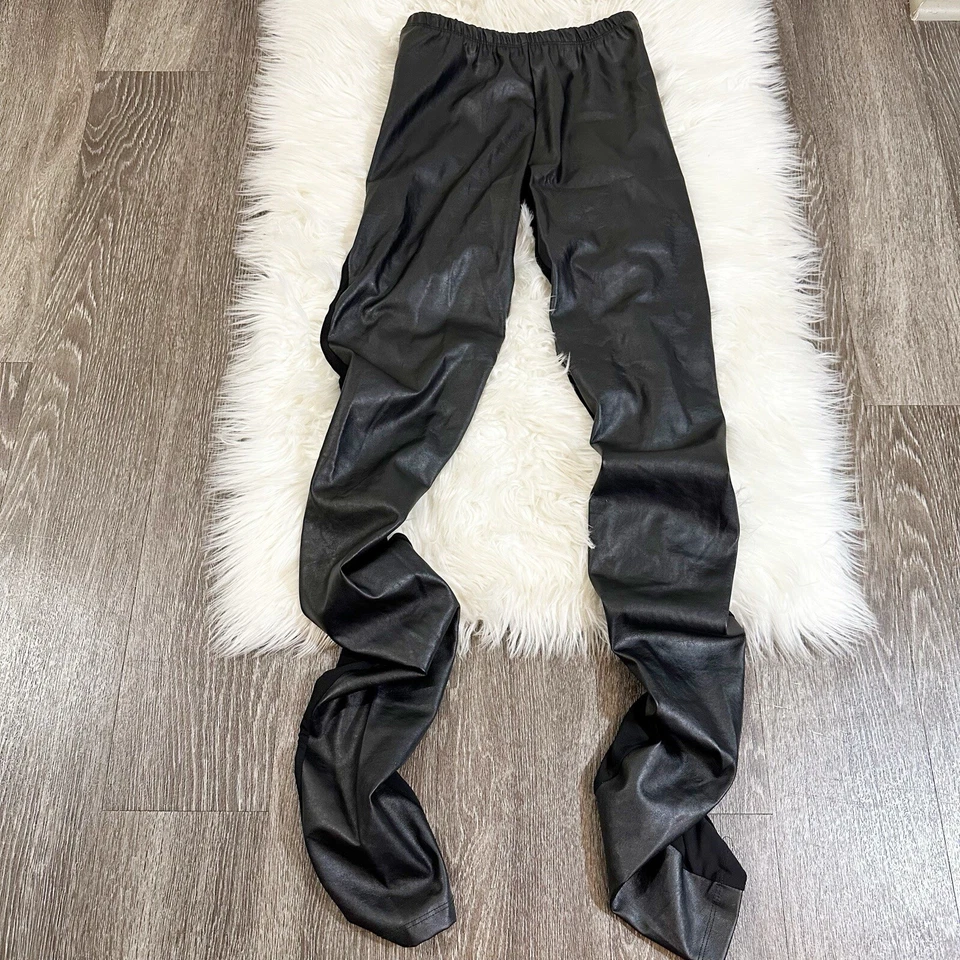 PLANET Lauren G Mujer Cuero Vegano Leggings Talla 2 Negro Froche Pierna Elástica Foto 4 de 4