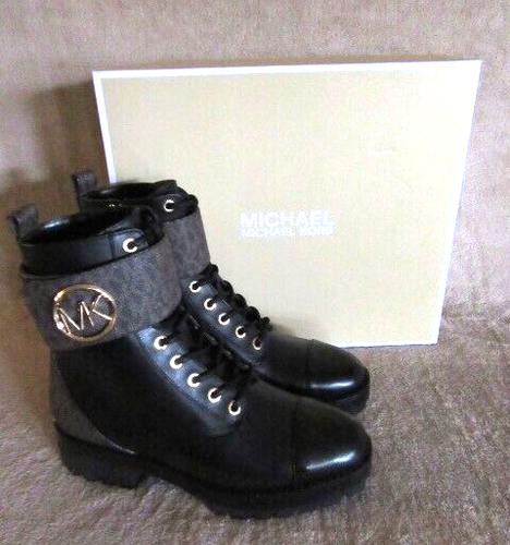 MICHAEL KORS Tatum Cuero Encaje Marrón Negro Combate Botines Zapatos EE. UU. 6 M NUEVO SIN CAJA - Imagen 1 de 11