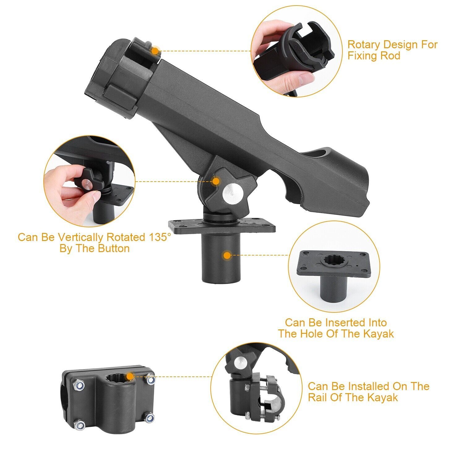 Adjustable Boat Fishing Pole Rod Holder For Kayak Boat Side Rail Mount w/ Clamp eBay