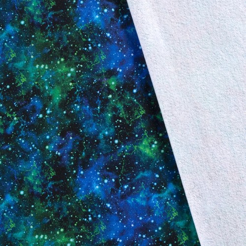 Stoff Baumwolle Sweatshirtstoff Galaxy Weltraum All Sterne schwarz blau grün - Bild 4 von 6
