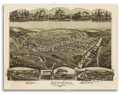 Irvona Pennsylvania 1895 Historic Panoramic Town Map - 20x28