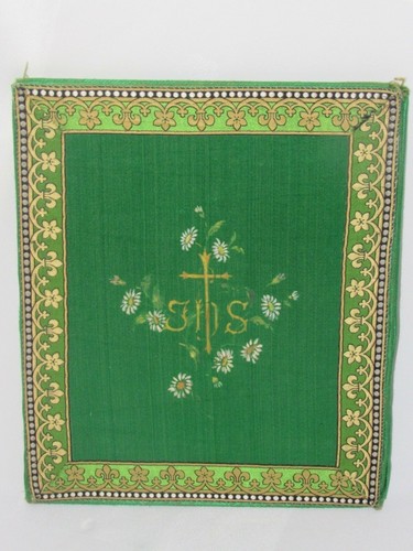 02F3 ENSEMBLE ÉTOLE LINGE AUTEL BOURSE DE PRÊTRE PEINT A LA MAIN RELIGION XIXe - Foto 11 di 12