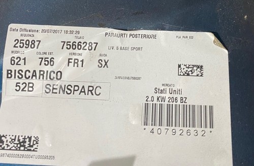 2017-2020 ALFA ROMEO GIULIA REAR BUMPER COVER  OEM - Picture 13 of 13