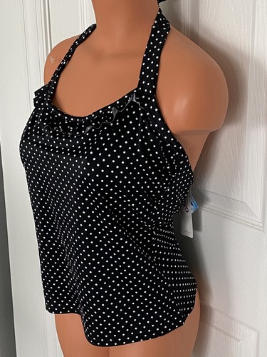 Freya 36DD Black Polka Dot UW Xtra Life Lycra Halter Tie  Tankini Swim Top NWT - Picture 4 of 8