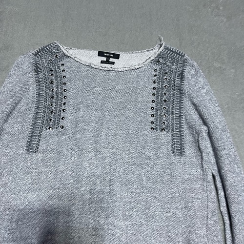 Miss Me Top Womens Small Gray Embellished Long Sleeve Western Boho - Picture 3 of 8