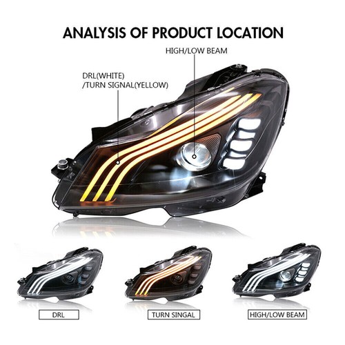LED Headlights For Benz W204 C Class 2011-2014 Sequential Turn Signal Assembly - Foto 9 di 19