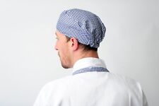 Blue Gingham Chef Skull Cap Chefs Catering Skull Hat Professional Kitchen Hat