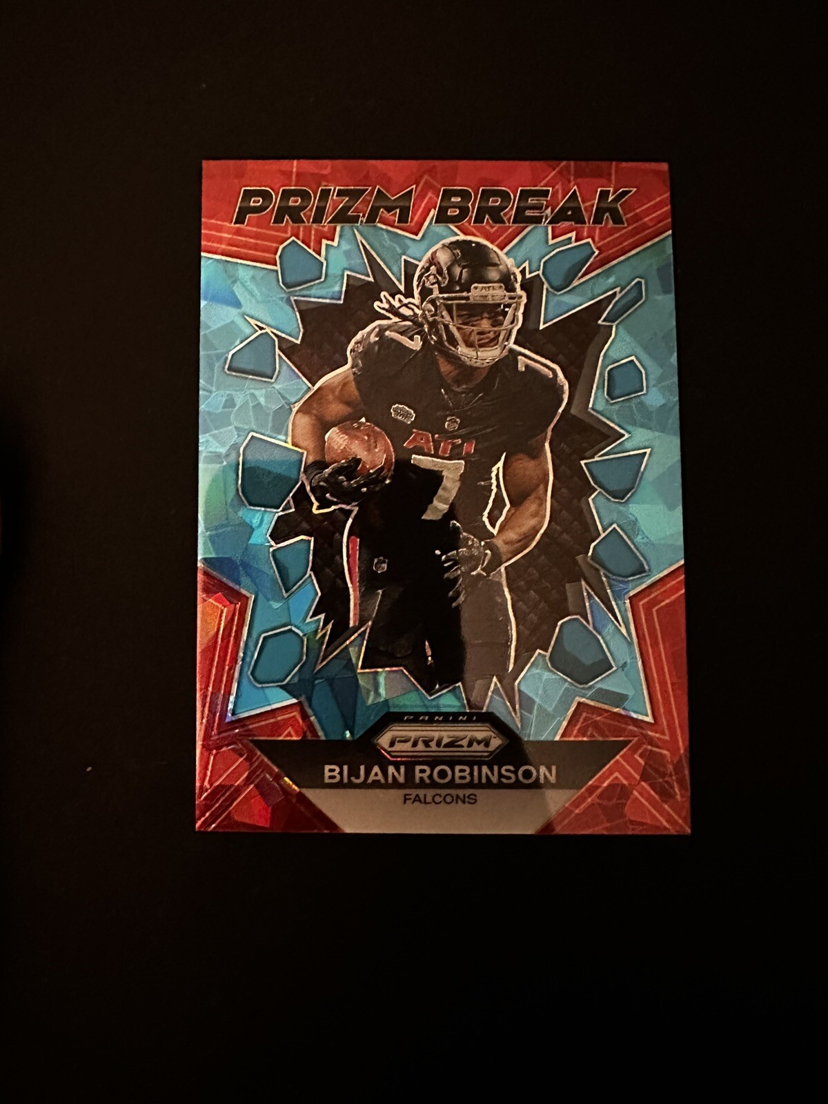 2023 Panini Prizm Bijan Robinson 07/99 Jersey Number Rookie Prizm Break Blue Ice