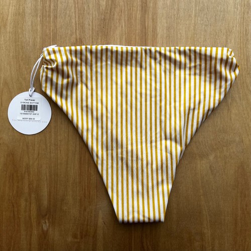 TORI PRAVER SYMONE BOTTOM Women’s Gold White Striped Lined Bikini Bottoms sz S - Picture 3 of 6