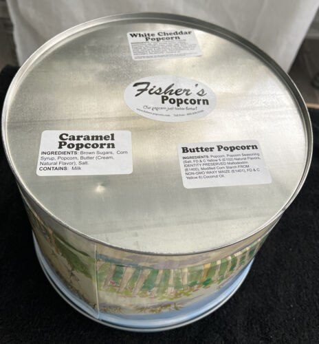 POPCORN TIN FISHER’S POPCORN 8.5” (EMPTY)BEACH THEME - Picture 8 of 10