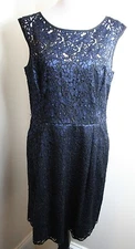 NWT White House Black Market Two Tone Tulip Dress Black Lace w/Navy Sz 14 *