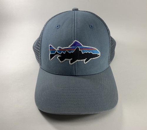 Cappello camionista uomo Patagonia Victory Ranch Trota blu verde berretto a scatto - Foto 2 di 8