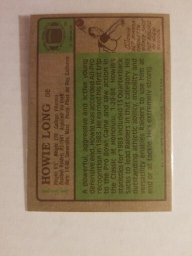 1984 Topps Football Card - Howie Long #74 Rookie RC - Los Angeles Raiders - Nm - Picture 3 of 3