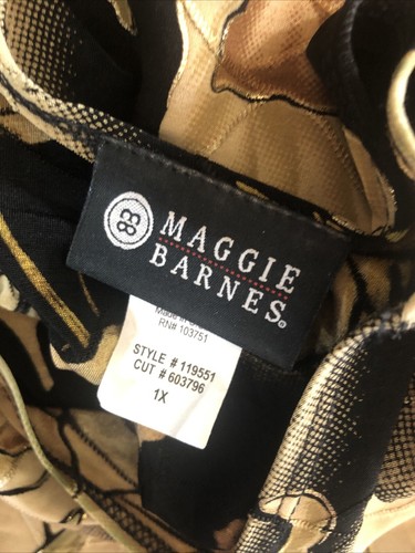 Maggie Barnes Blouse Black Gold Accent Size 1X Stretchy Knit Holiday Mature - Picture 10 of 11