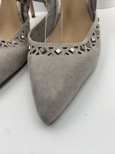DUNE Grey Suedette Studded Crossover Strap Stiletto Heels. Pointed Toe. VGC. UK8 - Picture 5 of 20