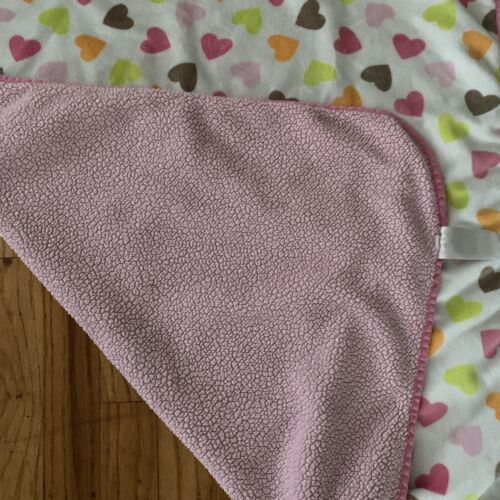 Carters Baby Blanket Pink Brown Orange Green Hearts Sherpa Fleece - Picture 4 of 4