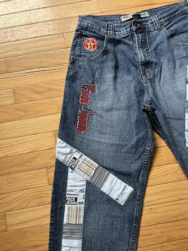 Paco Jeans Mens 32x29.5 Blue Baggy Y2K Hip Hop 90s Skate Grunge Embroidered - Picture 4 of 11