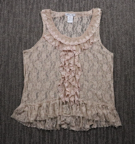 Ultra Pink Lace Top Womens L Floral Ruffles Romantic Bohemian Cottagecore Sweet
