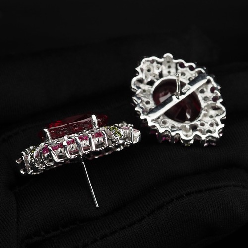 Gorgeous Red Rubellite Tourmaline 38.70Ct 925 Sterling Silver Handmade Earrings - Picture 4 of 5
