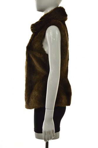 C Wonder Womens Vest Size M  Brown Faux Fur Sleeveless Full Zip Jacket - Picture 3 of 5