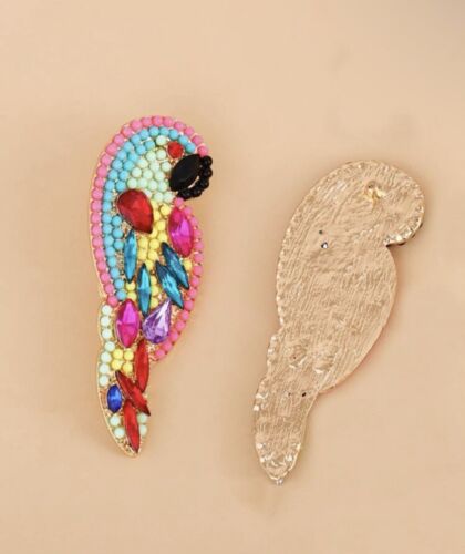 Rhinestone Parrots Animal Design Stud Earrings - Picture 3 of 3