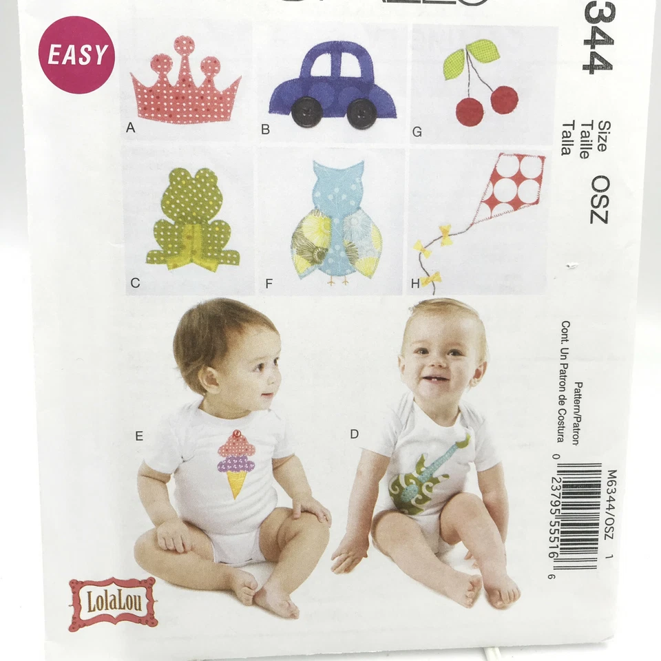 McCalls 6344 Infants Bodysuit and Appliques Owl Kite Ice Cream Frog S XL Pattern - Image 3 of 4