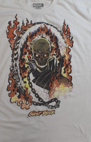 Camisa de cómic Marvel Ghost Rider para hombre calavera llameante llamas y cadenas nueva pequeña - Imagen 2 de 4