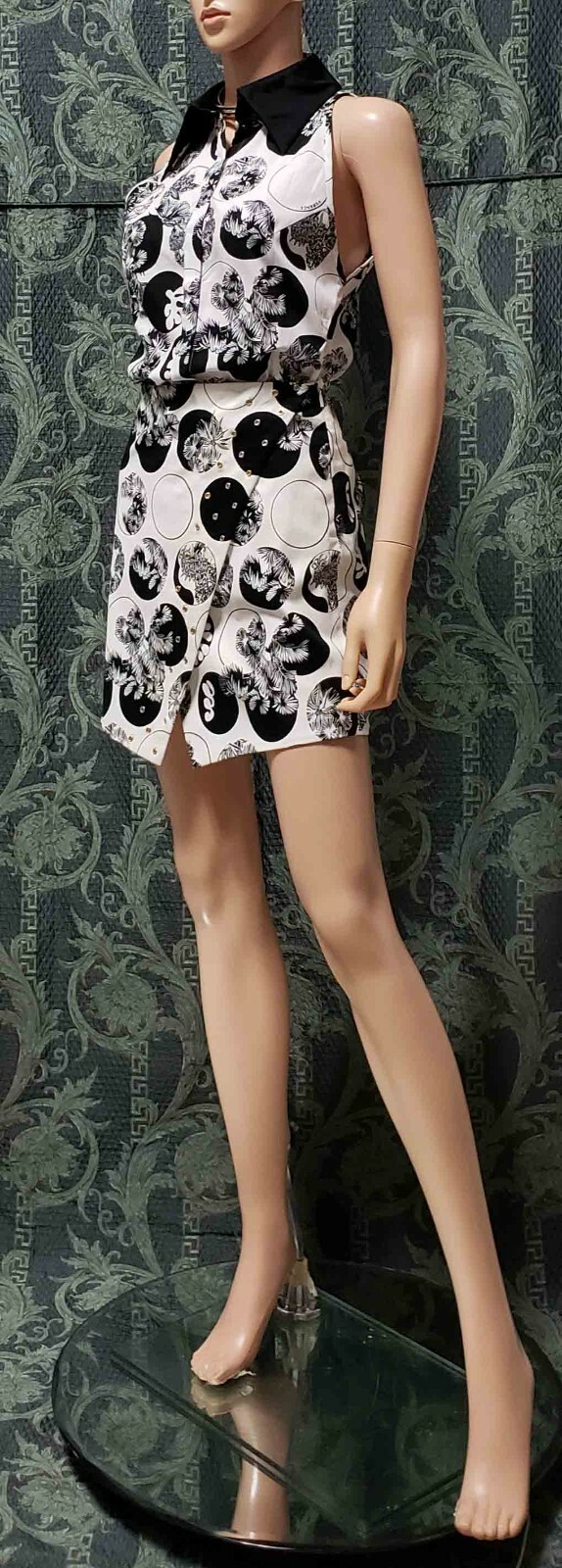 Resort 2012 Look # 4 NEW VERSACE FLORAL BLACK and WHITE COTTON SKIRT SUIT 38 - 2 image 2