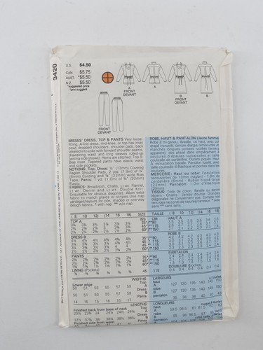 Butterick Sewing Pattern 3420 - Vintage pattern (8-10-12) - Picture 2 of 3