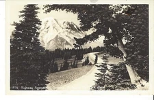 POSTCARD RPPC HIGHWAY APPROACHING SUNRISE MTN RANIER PARK WASHINGTON