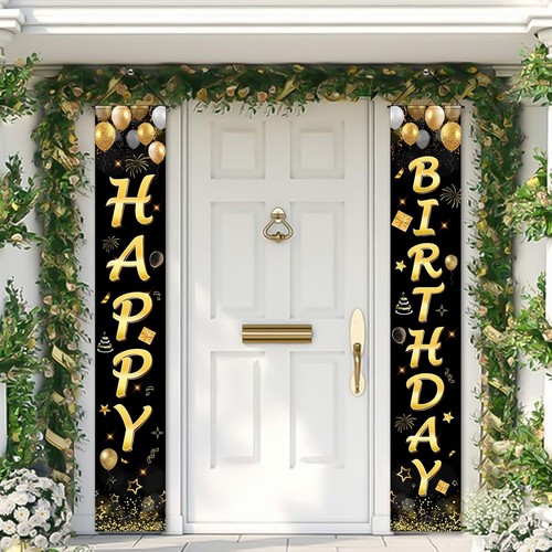 Happy Birthday Banner Decorations for Men Women Boys Girls Black Gold Party D... - Picture 2 of 6
