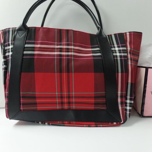 Bolso de Mano VICTORIA'S SECRET Rojo Negro y Blanco a Cuadros Bolso de Fin de Semana Talla: Gran Tamaño Nuevo con Etiquetas - Imagen 4 de 6