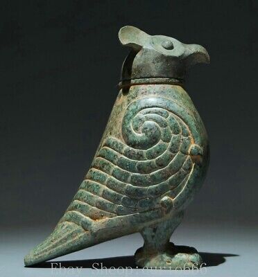 Ancienne statue en bronze de 7,6 pouces dynastie Shangzhou oiseaux oiseaux Maotou ventes exceptionnelles hibou animal zun