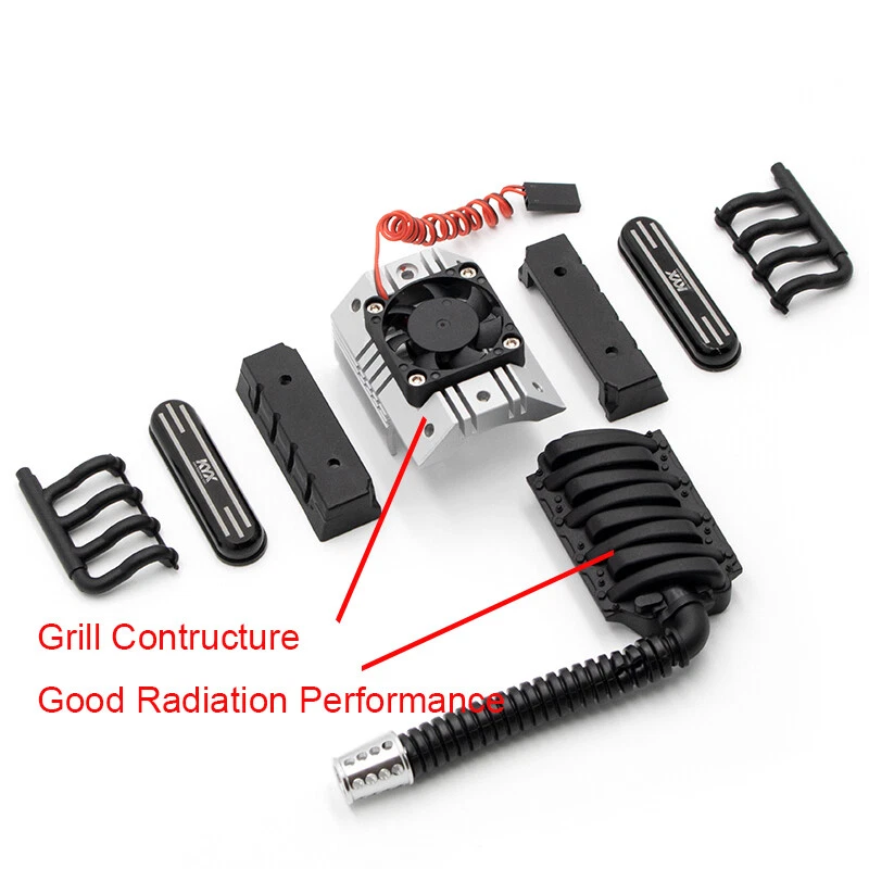 KYX SCX10 II TRX-4 Scale V8 Engine Cover Heatsink 36mm Motor Radiator w/ Fan - Image 3 of 4