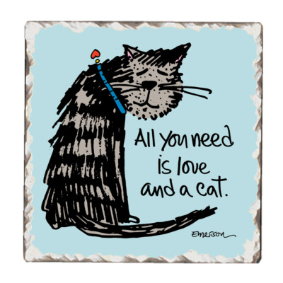 ''All you need is Love and a cat''  Tumbled Coaster Tile by Counter art - NEW