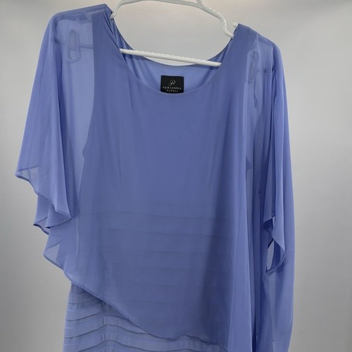 Adrianna Papell Chiffon Overlay Shutter Pleat Sheath Dress 10 blue purple modest - Picture 6 of 15