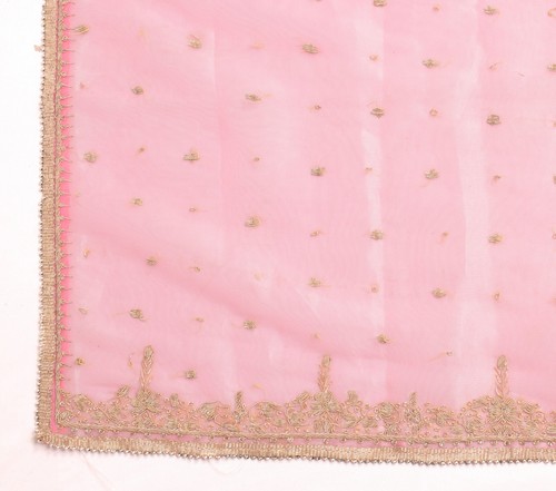 Sushila Vintage Art Tissue Pink Heavy Dupatta HandBeaded Zardozi Work Long Stole - Picture 3 of 10