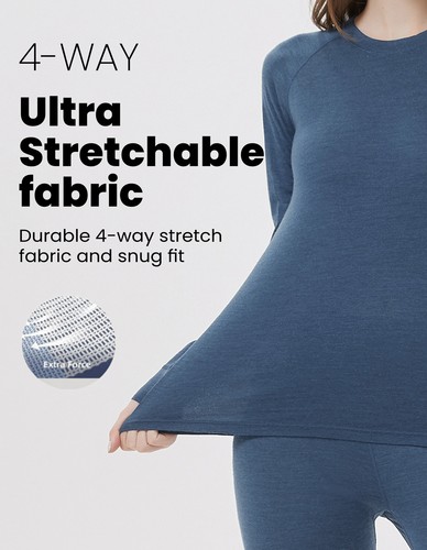 Conjunto de capa base 100 % lana merino para mujer invierno cálido UT Crew Top largo Johns inferior - Imagen 47 de 51