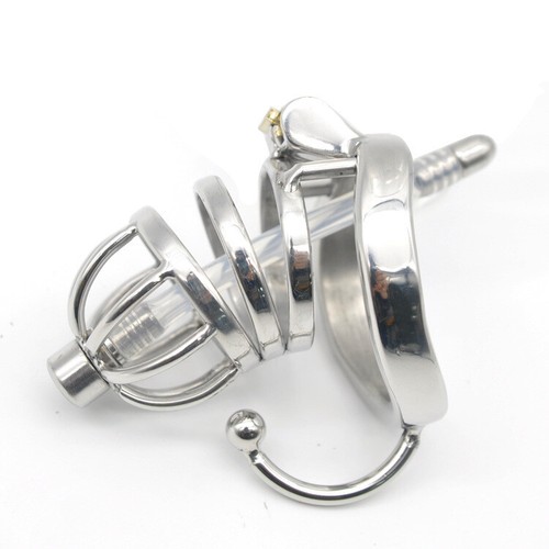 Male Stainless Steel Penis Chastity Cock Cage Men's Locking Device 3 Size Rings - Picture 10 of 41