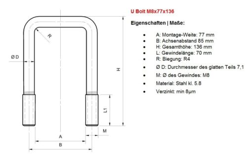 m8 u bügel bolt Bügelschraube bolzen zaun dachbox anhänger schelle zurr öse - Bild 9 von 10
