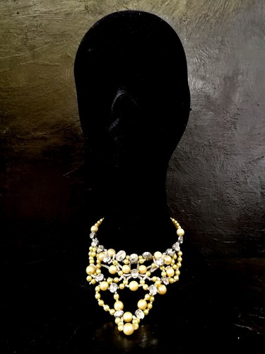 Woman Jewelry Choker Necklace Strass Beaded Pearl Collar Layered Vintage Crystal - Picture 8 of 24