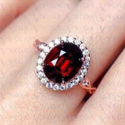 8.57ct Oval Shape Red Natural Garnet Gemstones Diamond Ring Real 14K Rose Gold - Picture 5 of 13