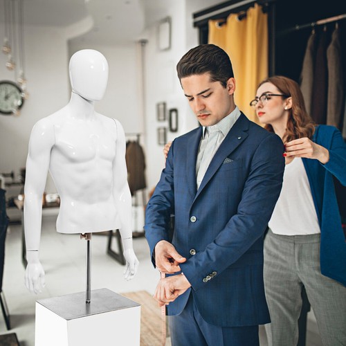 Männliche Schaufensterpuppe realistisch Kunststoff Halbkörper Kopf drehen Kleid Display weiß - Bild 3 von 6