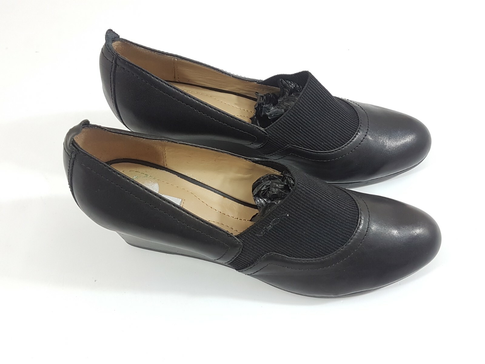 Geox Wedge Heel Leather Womens Shoes Black 2.5" Heel Uk 4 EU 37 RRP £