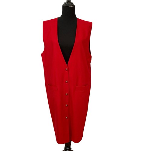Vtg Women’s SAG HARBOR Red Pure Wool Sleeveless Vest Dress Sz 14 Lined Buttons - Picture 1 of 11