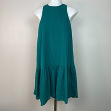 Urban Outfitters Mini Swing Dress XS Teal Green High-Neck Sleeveless Cotton
