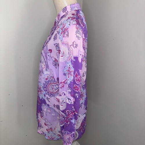 Susan Graver sheer lavender purple floral paisley blouse w/ tank top size Small - Picture 6 of 13