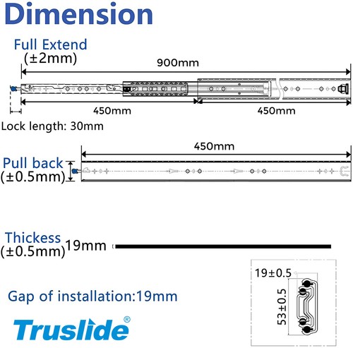 Locking Drawer Slides 450mm (900mm Extended) 125KG Heavy Duty Draw Slide - Picture 2 of 10